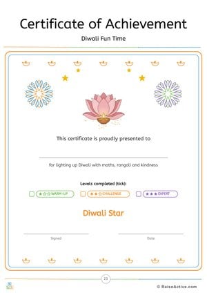 Diwali Fun Time Certificate of Achievement