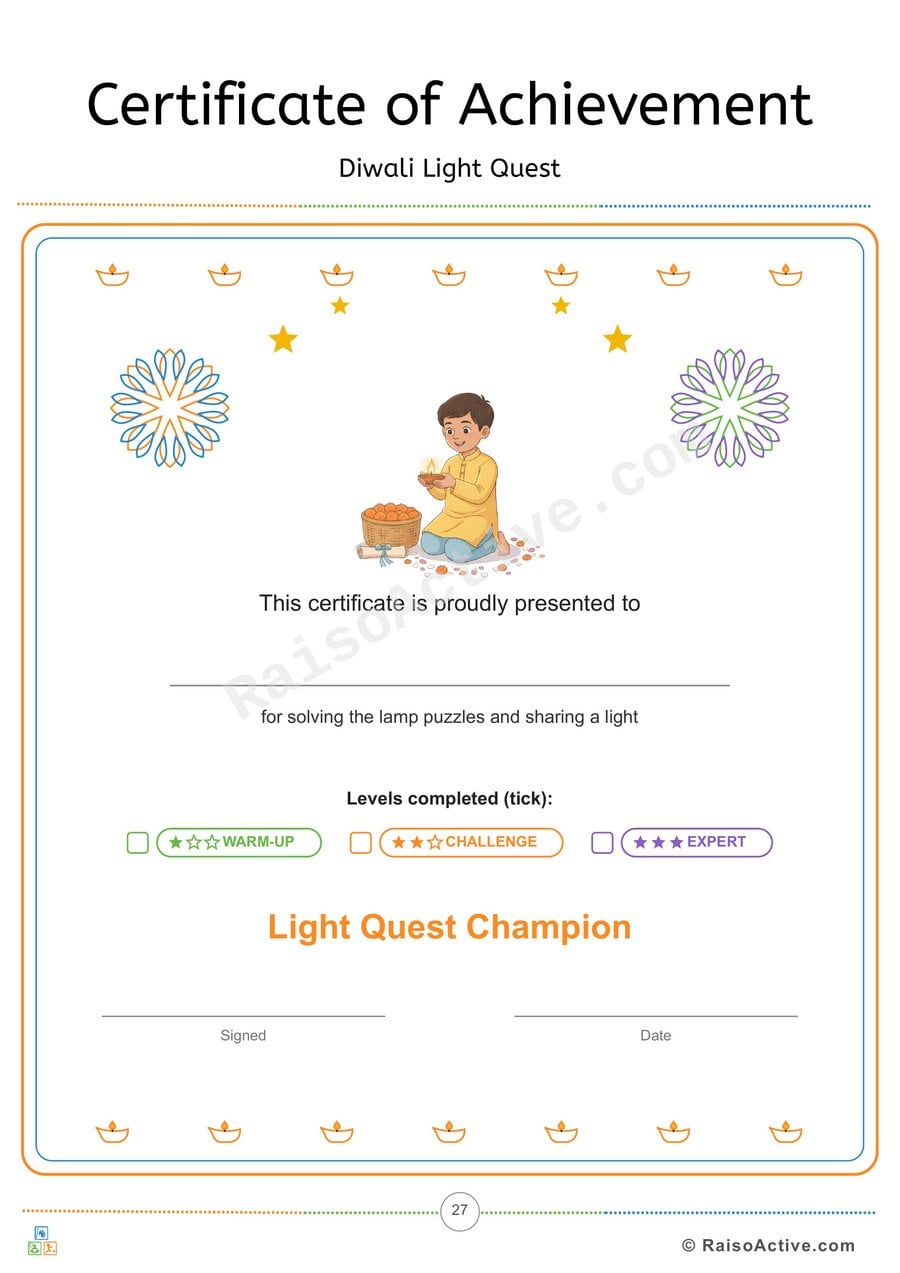 Diwali Light Quest Certificate of Achievement