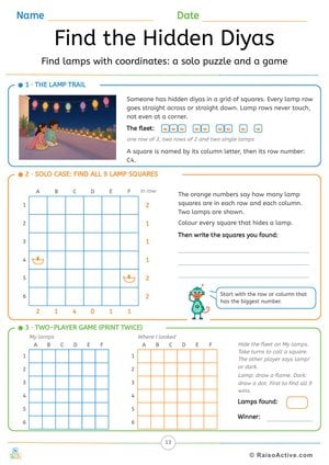 Find the Hidden Diyas: Coordinates Puzzle and Two-Player Game