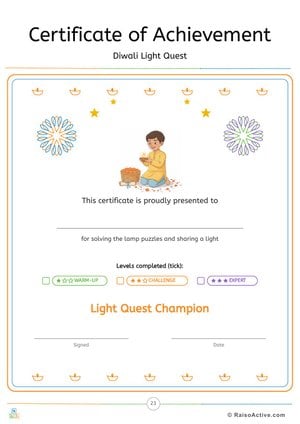 Diwali Light Quest Certificate of Achievement