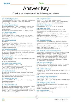 Diwali Light Quest Answer Key with Explanations