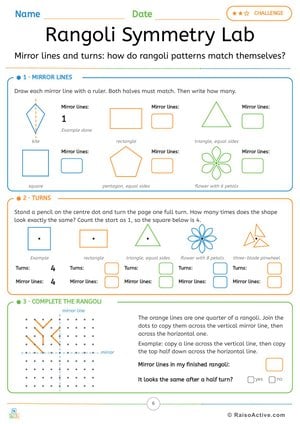 Rangoli Symmetry Lab: Mirror Lines and Rotations Worksheet