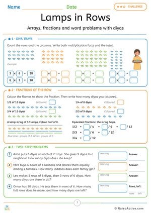 Lamps in Rows: Diya Arrays, Fractions and Two-Step Word Problems