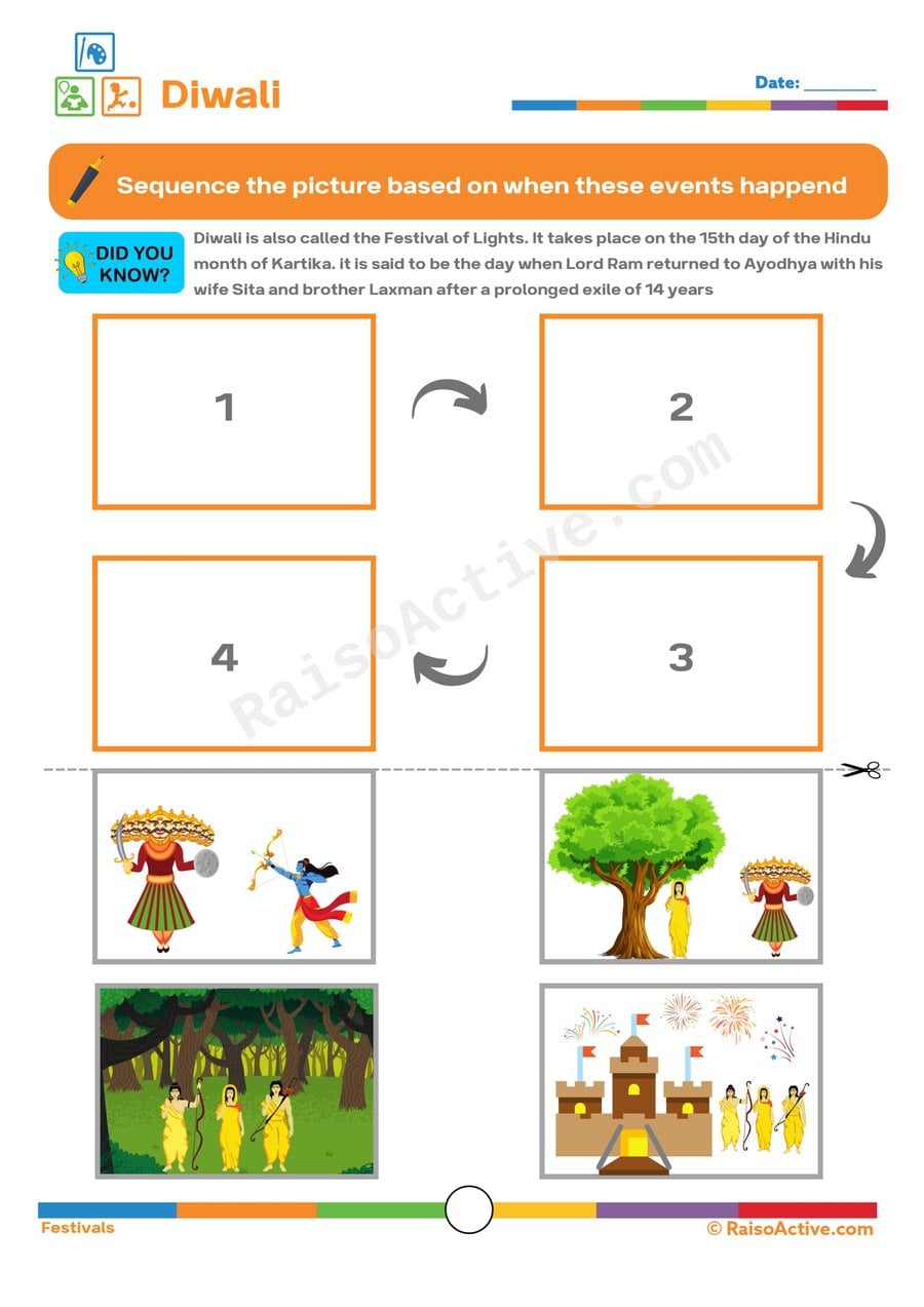 Diwali Sequencing Worksheet for Kids