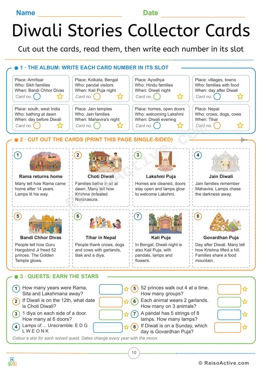 Diwali Stories Collector Cards: Cut-Out Cards and Quest Puzzles