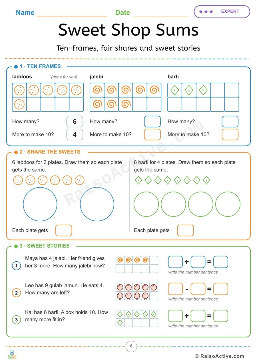 Diwali Sweet Shop Sums: Ten-Frames, Sharing and Number Stories