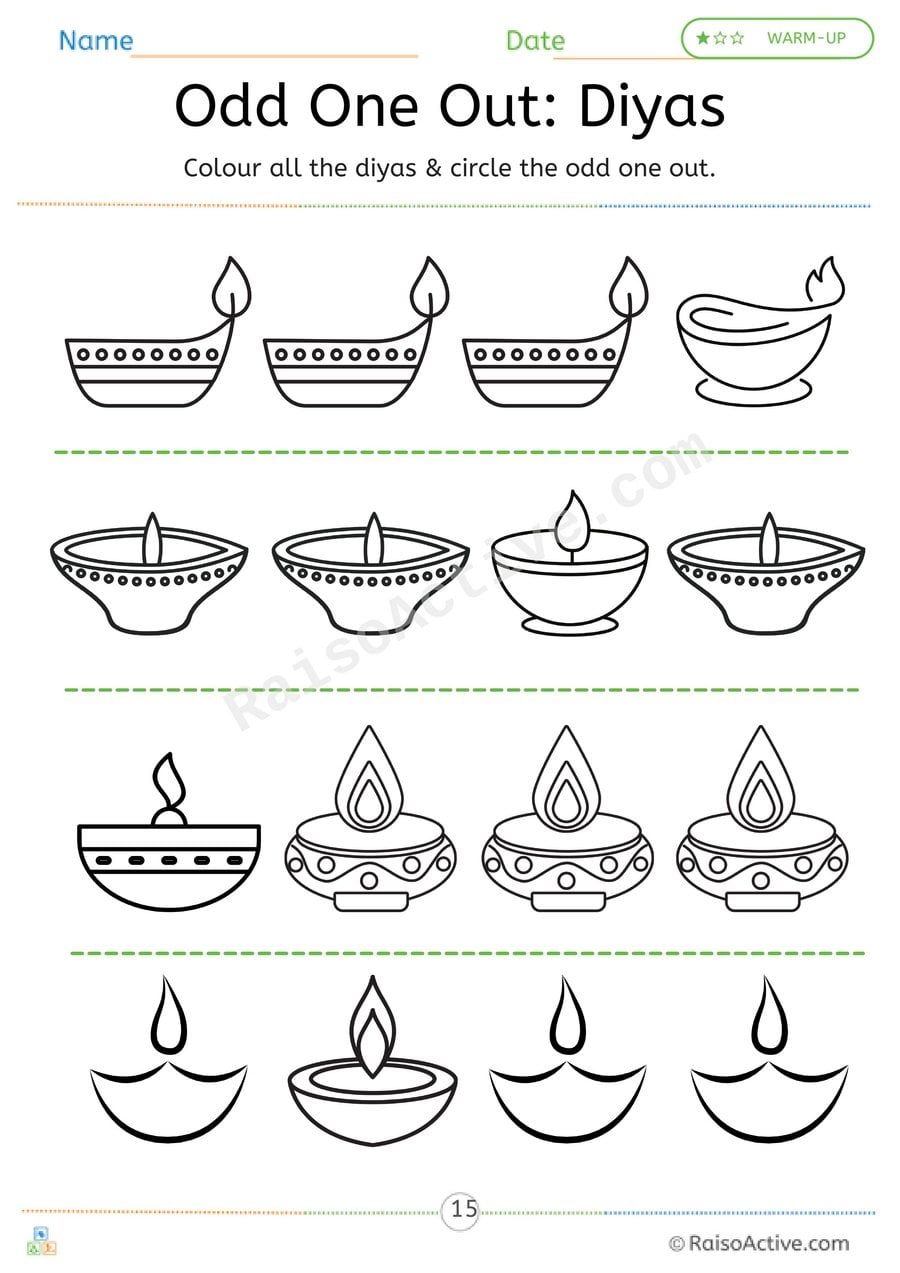 Diya Odd One Out Worksheet for Kids