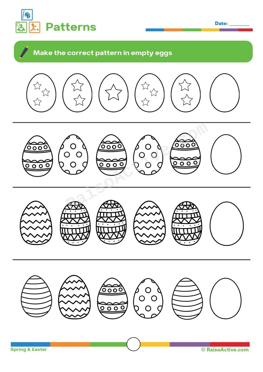 Easter Egg Patterns Worksheet for Preschoolers