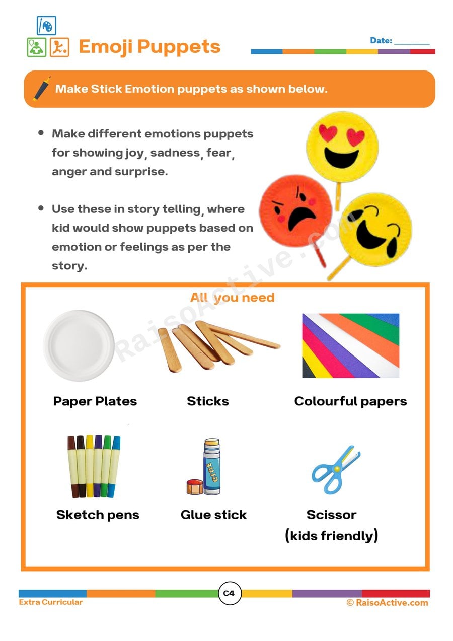 Emoji Puppets Craft Worksheet for Kids