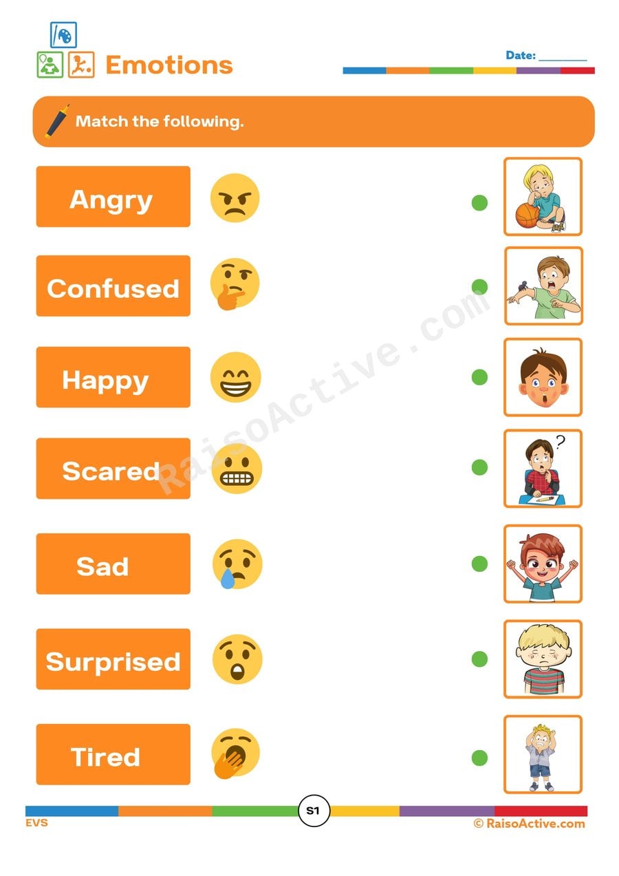 Emotions Matching Worksheet for Preschoolers