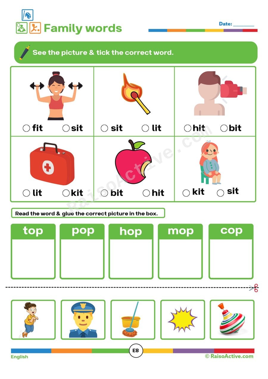 Family Words Worksheet: See, Tick, and Glue!