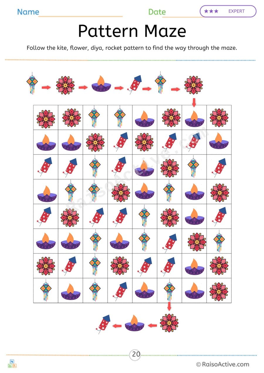 Festive Sequence Maze Worksheet for Kids