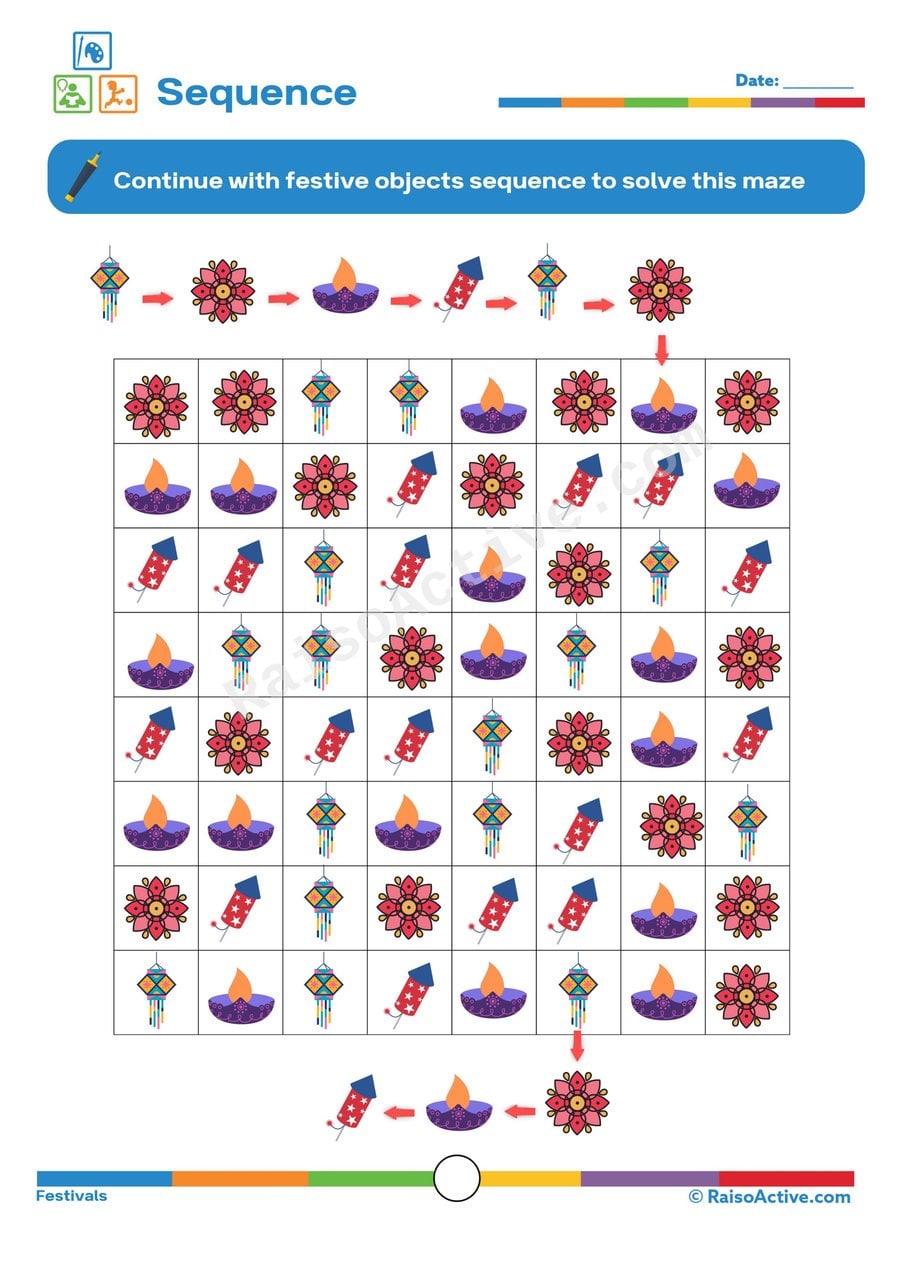 Festive Sequence Maze Worksheet for Kids