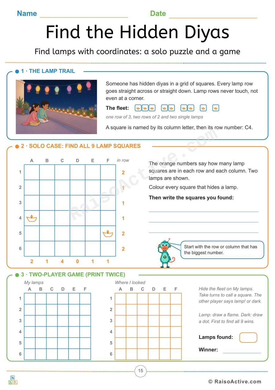 Find the Hidden Diyas: Coordinates Puzzle and Two-Player Game