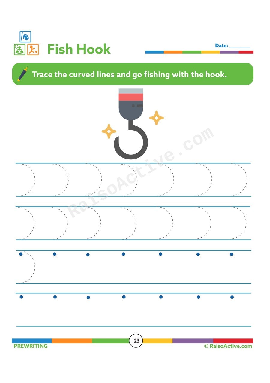 Fish Hook Tracing Worksheet for Preschoolers