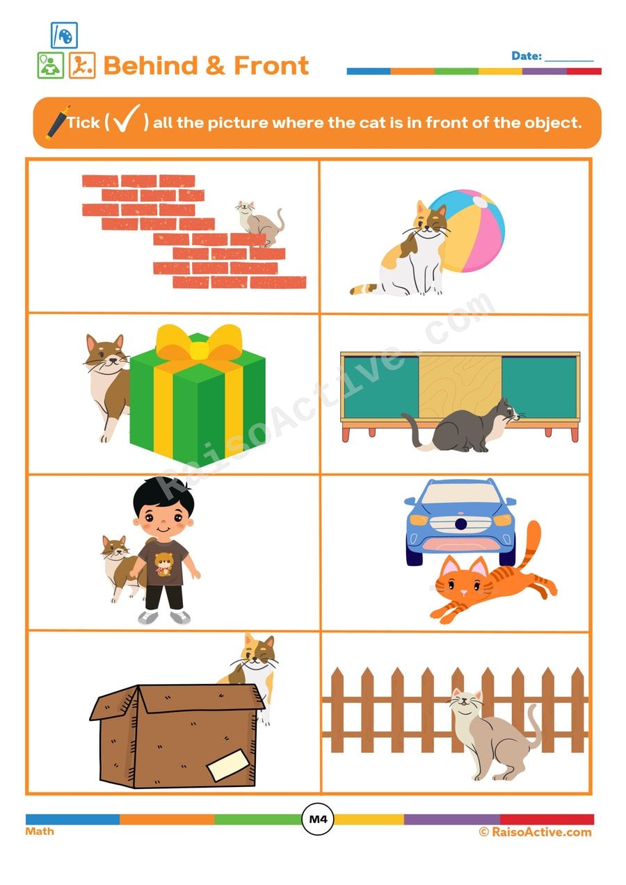 Front and Behind Worksheet: Where is the Cat?