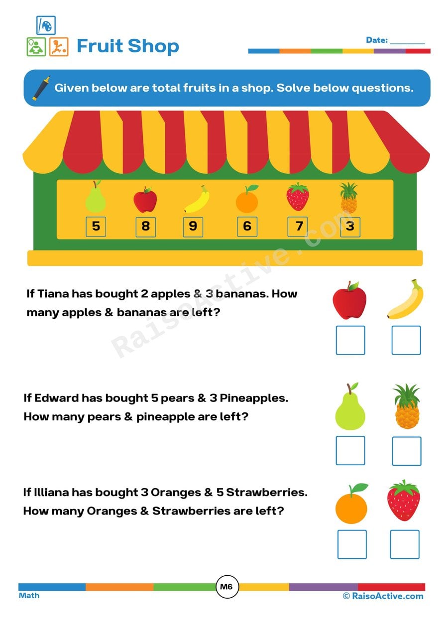 Fruit Shop Counting Worksheet for Kids