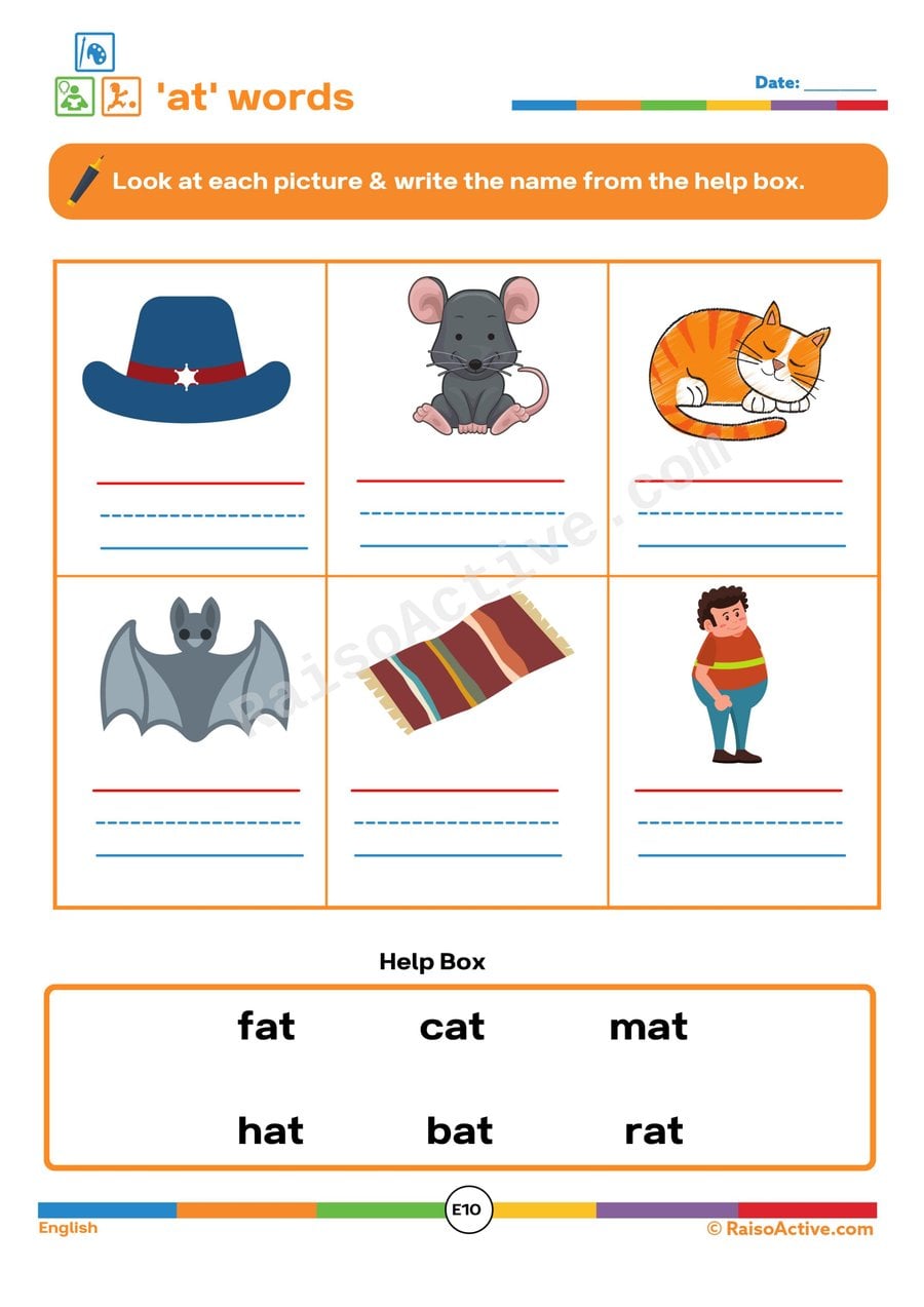 Fun 'at' Word Worksheet for Preschoolers