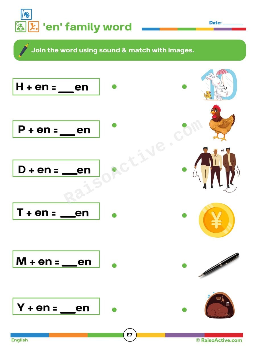 Fun 'en' Family Word Worksheet for Preschoolers