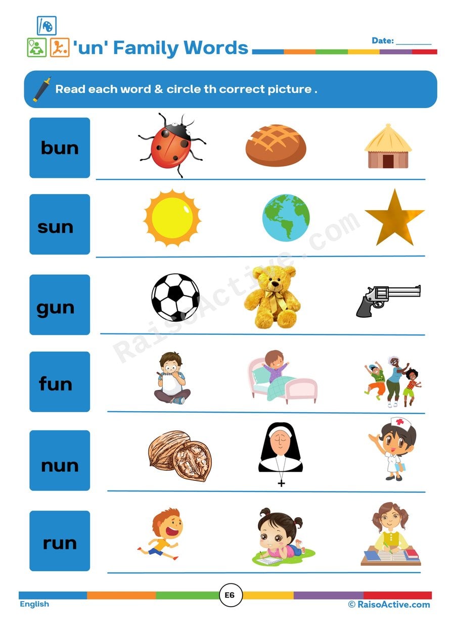 Fun 'un' Family Words Worksheet for Kids