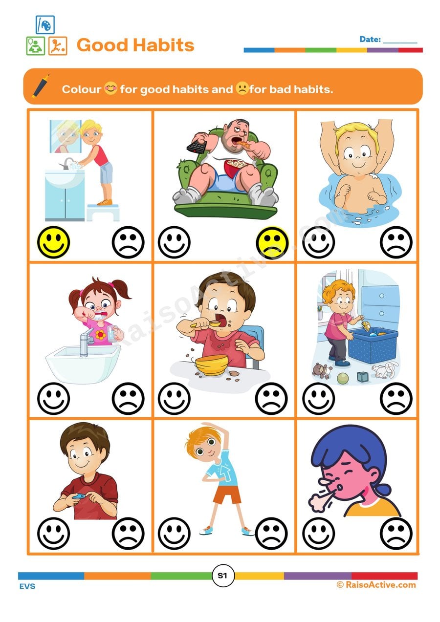 Good Habits Coloring Worksheet for Kids