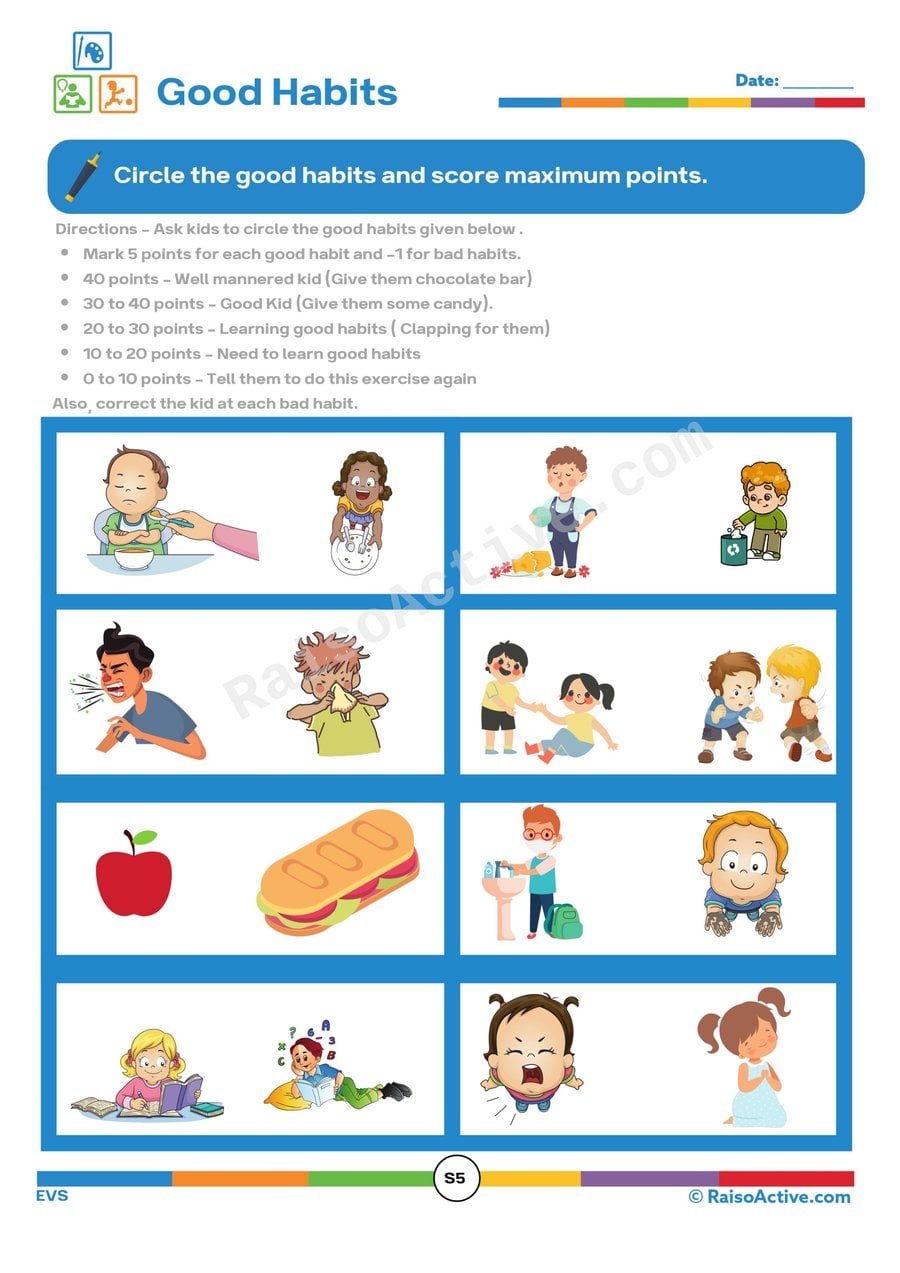 Good Habits Worksheet for Kids: Circle and Learn!