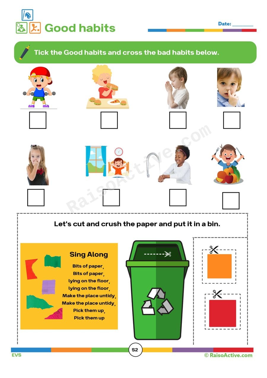Good Habits Worksheet for Kids: Tick and Cross!