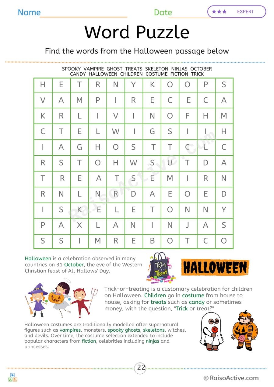 Halloween Word Search Worksheet for Kids