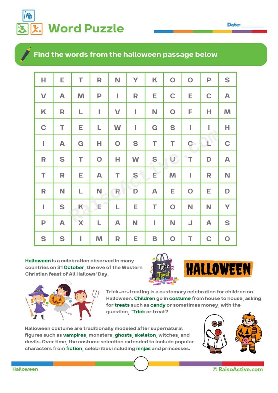 Halloween Word Search Worksheet for Kids