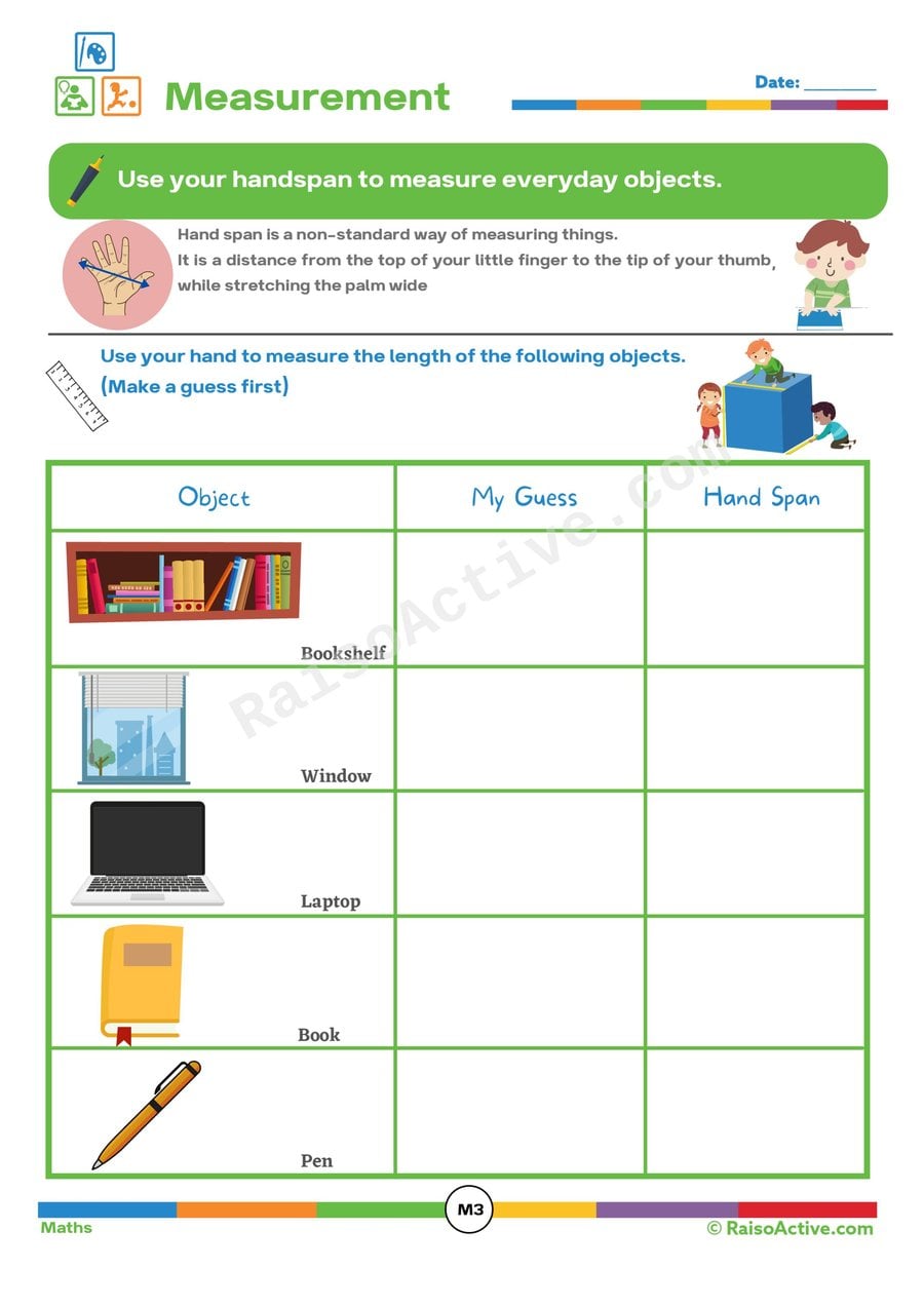 Hand Span Measurement Worksheet for Kids