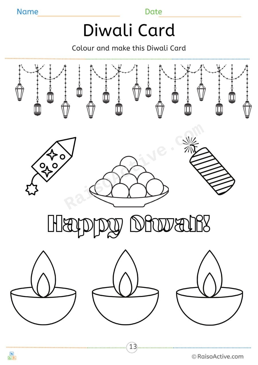 Happy Diwali Coloring Worksheet for Kids