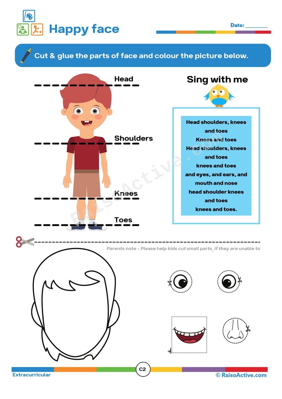 Happy Face Worksheet: Cut, Paste, and Sing!