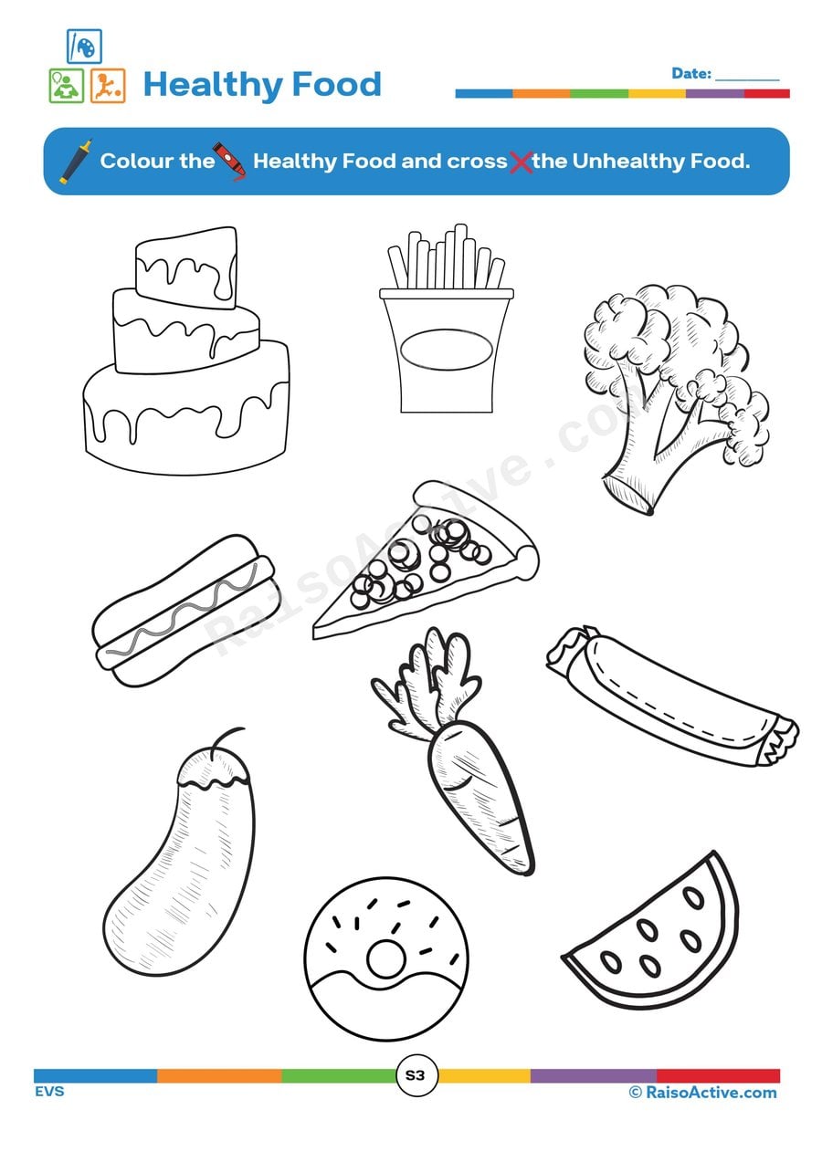 Healthy Food Fun: Color and Cross Out Worksheet