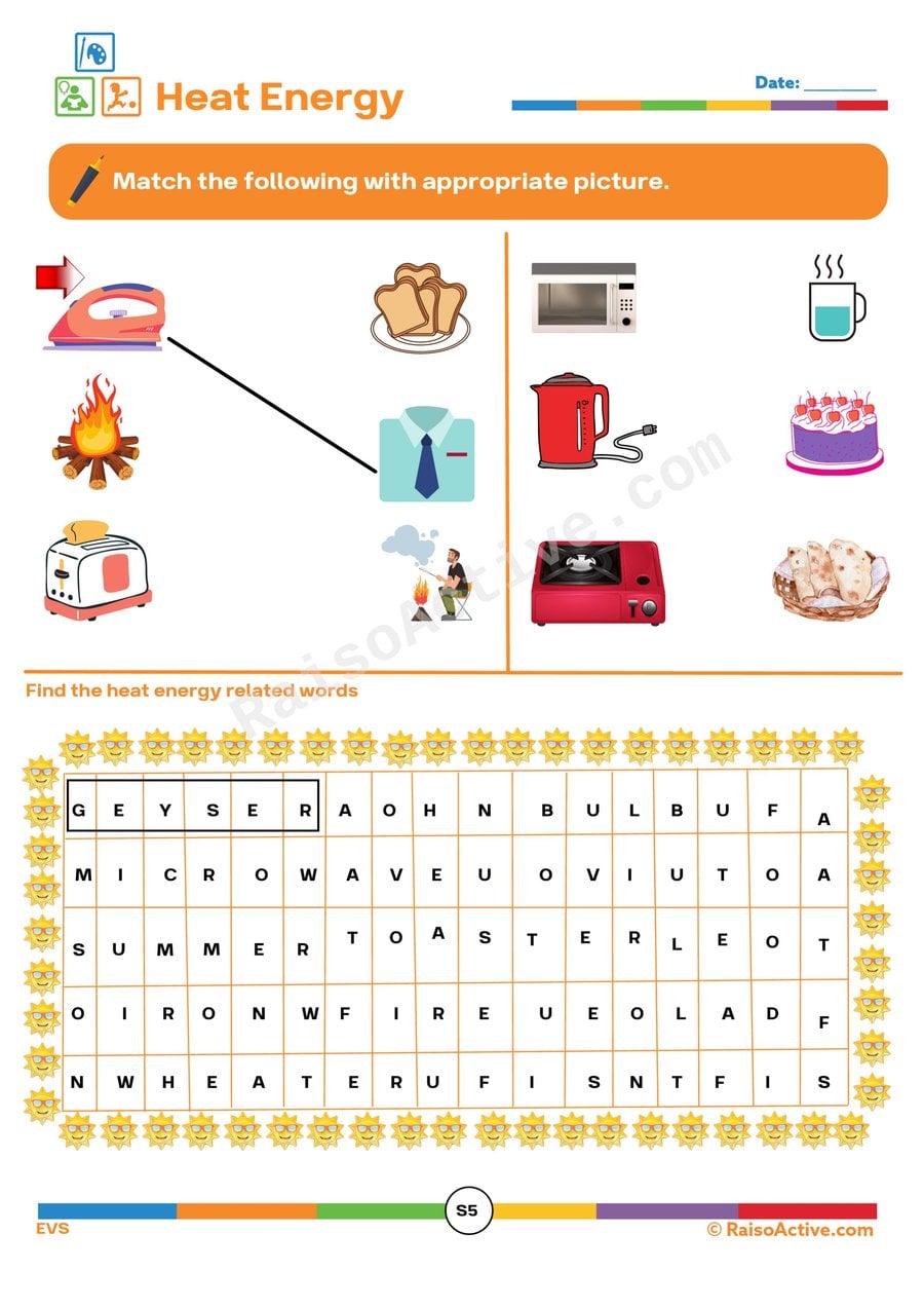 Heat Energy Matching Worksheet for Preschoolers