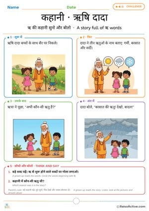 Hindi Story: Rishi Dada and the Three Seasons – Letter ऋ (ri) Sounds | कहानी ऋषि दादा