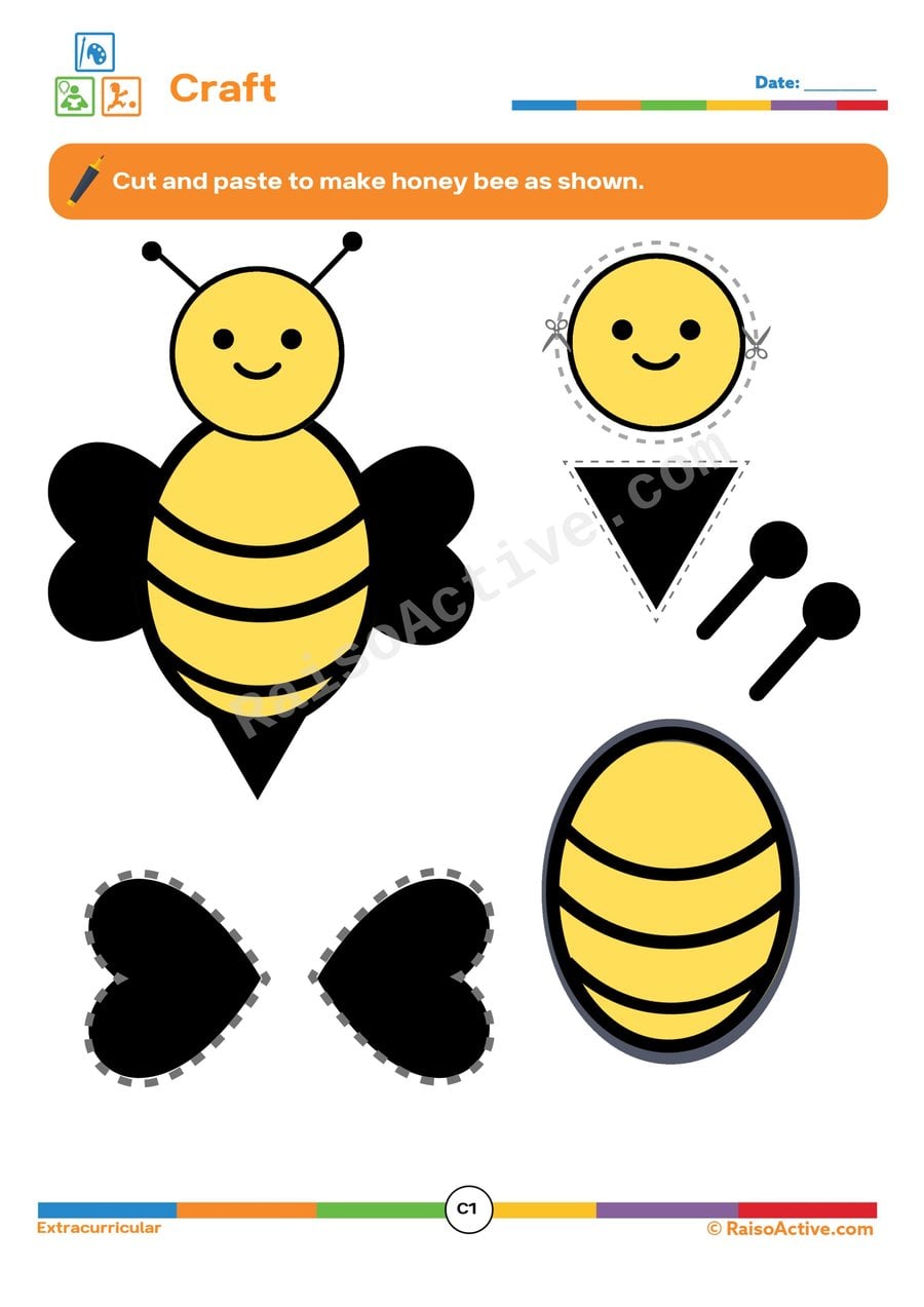 Honey Bee Craft Worksheet: Cut and Paste Fun!