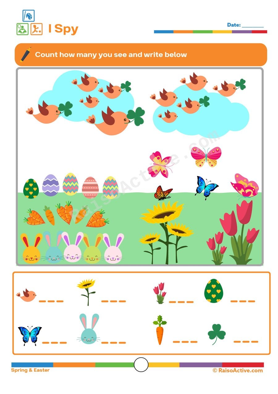 I Spy Spring Worksheet: Count and Write!