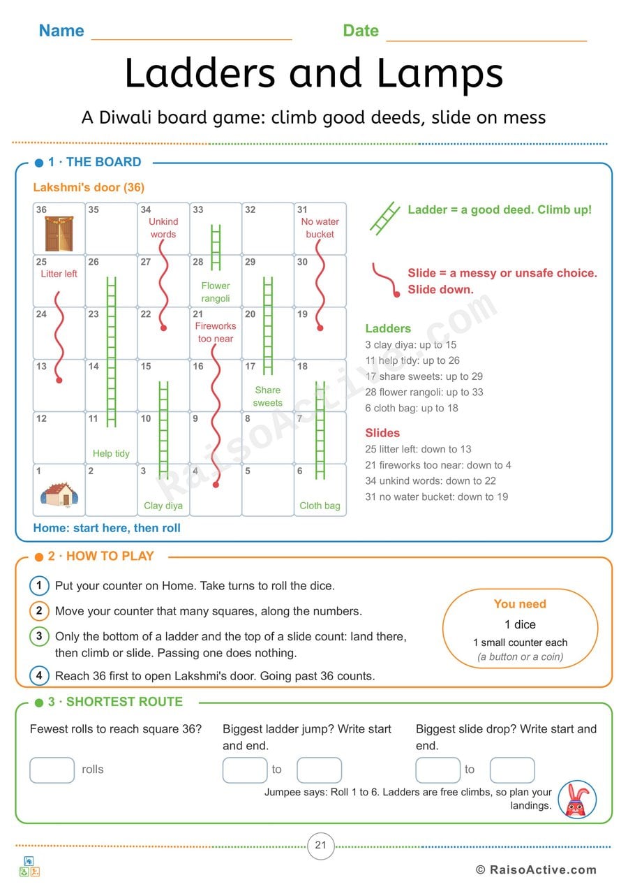 Ladders and Lamps: Diwali Board Game for Kids