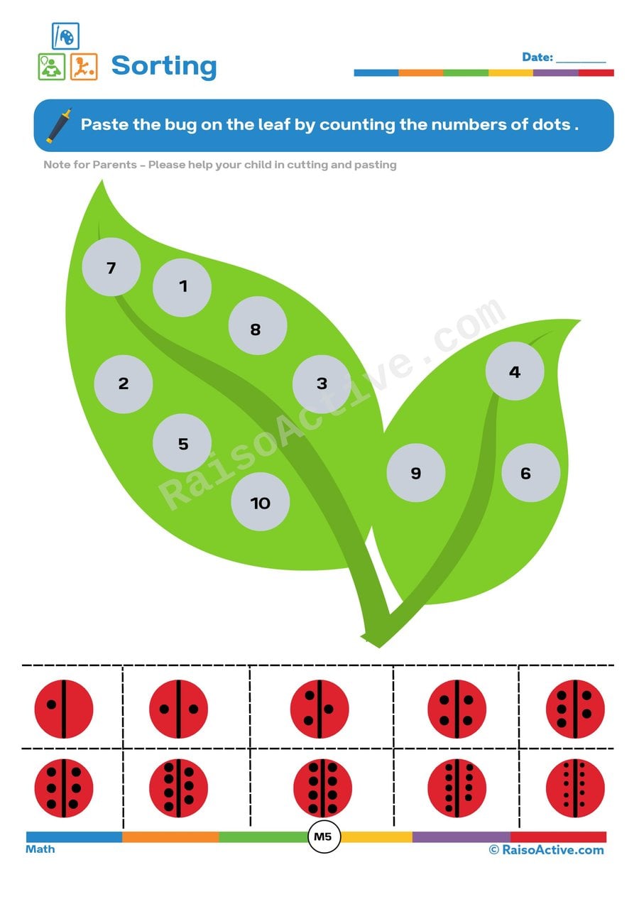 Ladybug Dot Counting Worksheet for Preschoolers