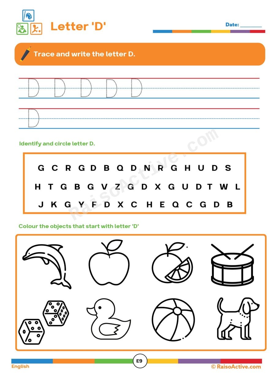 Letter D Worksheet: Trace, Identify, and Color!