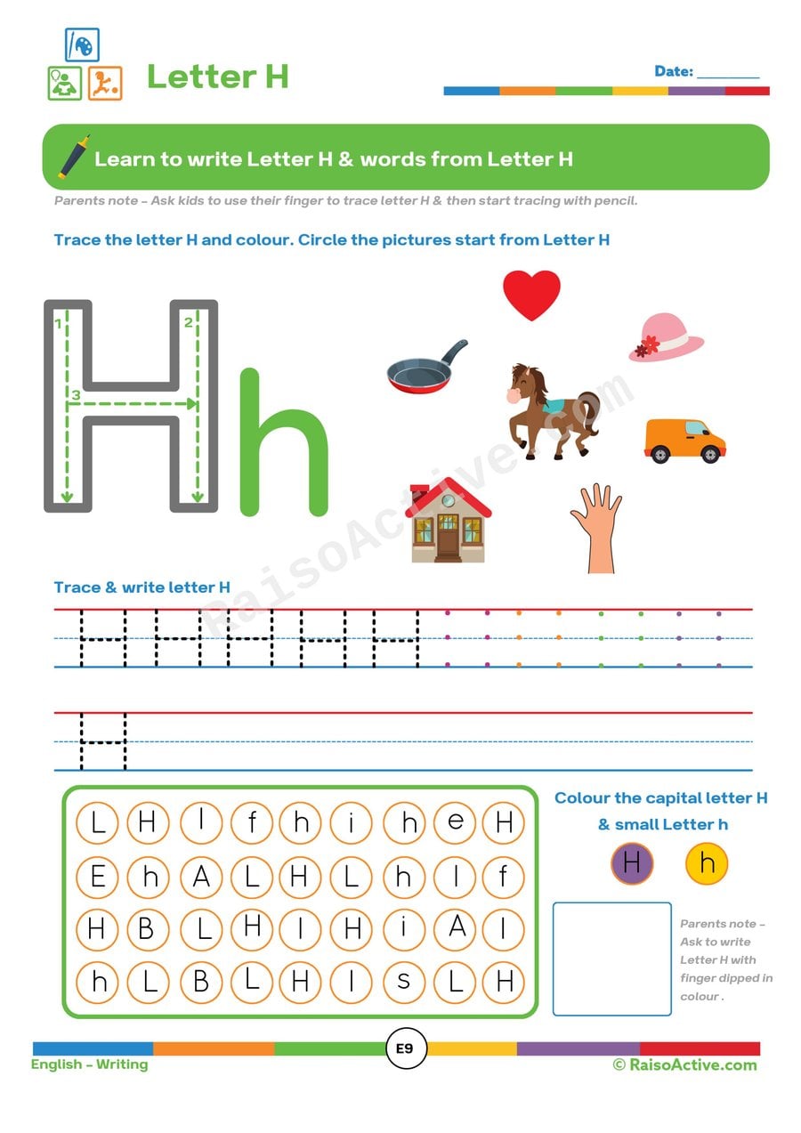 Letter H Worksheet: Trace, Write, and Color!