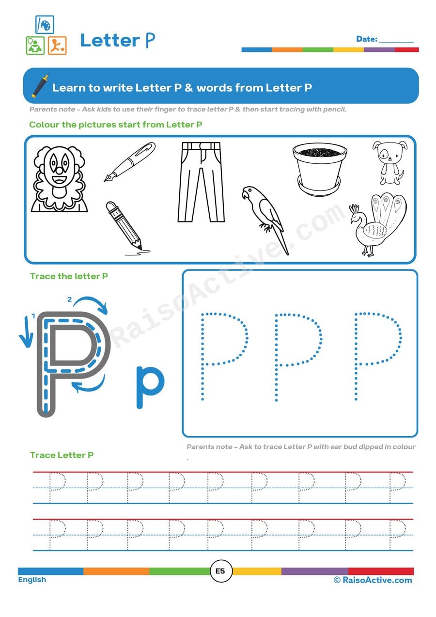 Letter P Tracing Worksheet for Preschoolers