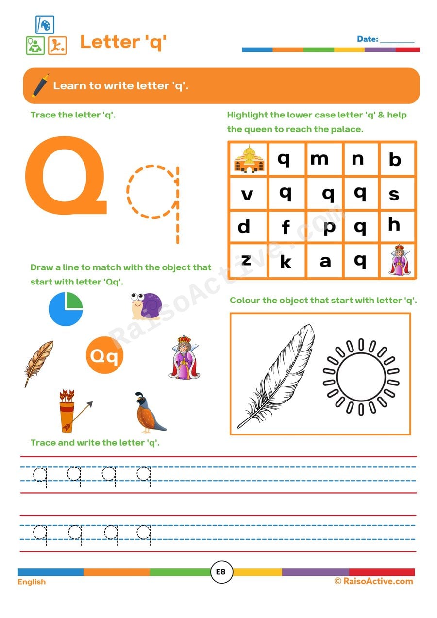 Letter 'q' Worksheet: Trace, Match, and Color!