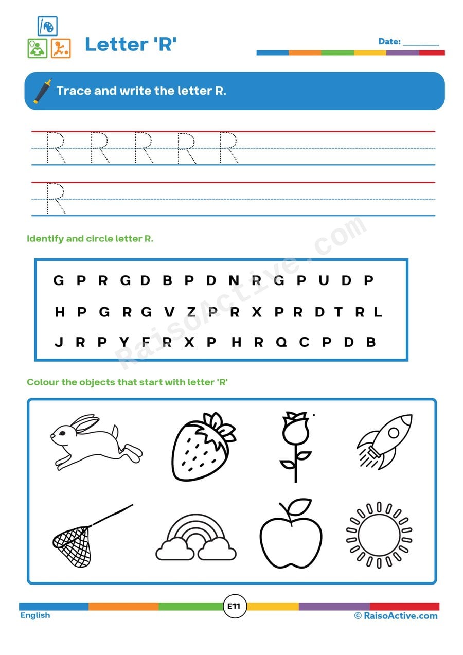 Letter R Worksheet: Trace, Identify, and Color!