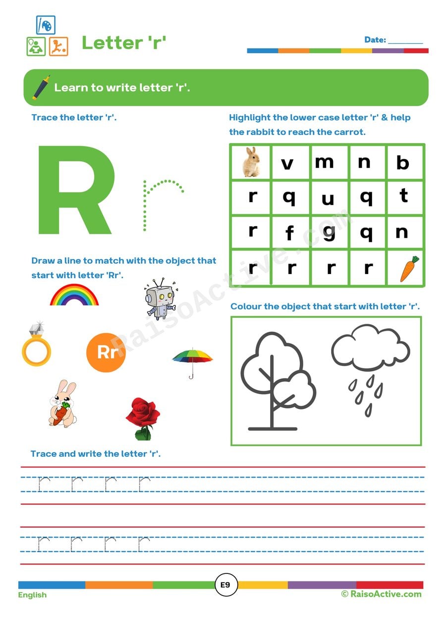 Letter 'r' Worksheet: Trace, Match, and Color!