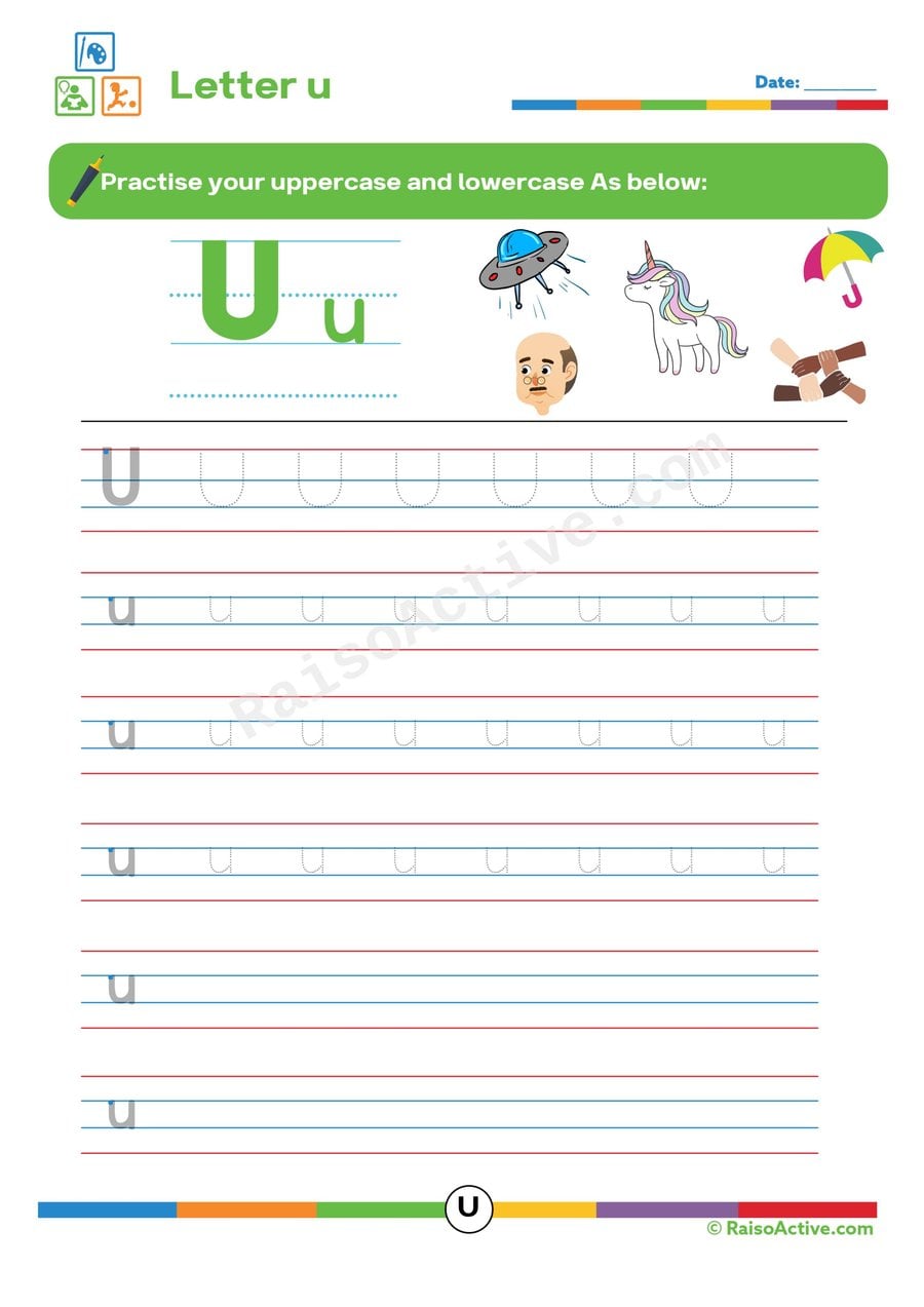 Letter U Tracing Worksheet for Preschoolers