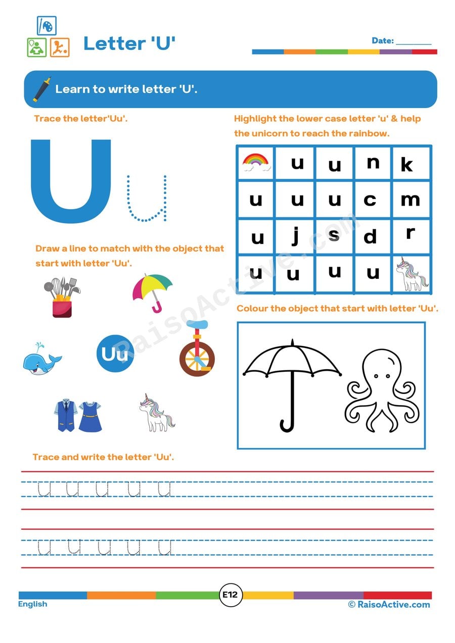 Letter 'U' Worksheet: Trace, Match, and Color!