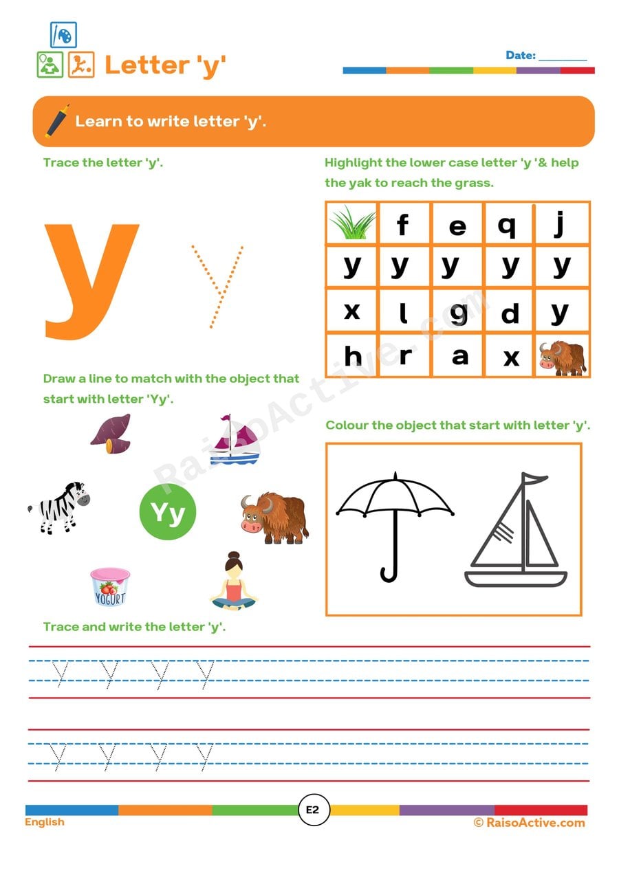 Letter 'y' Worksheet: Trace, Match, and Color!