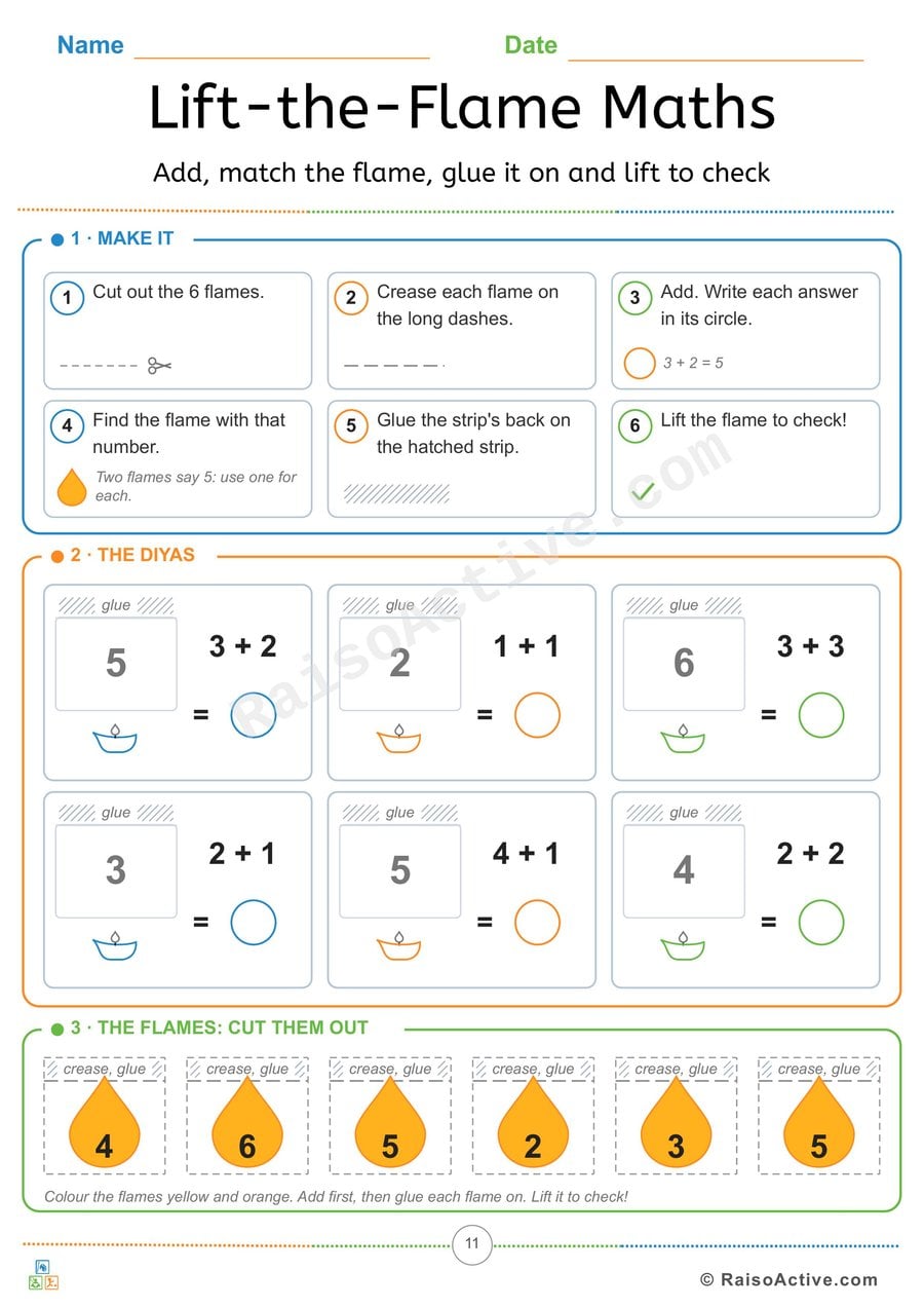 Lift-the-Flame Diwali Maths: Cut, Glue and Check the Sum