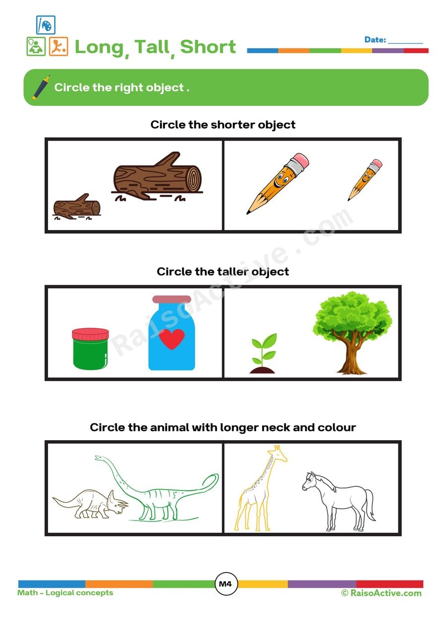 Long, Tall, Short Worksheet: Comparing Objects!